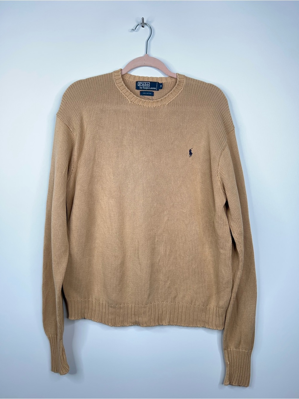 Polo Ralph Lauren Crewneck Sweater Camel Tan Cotton Classic CBK Vintage Knit